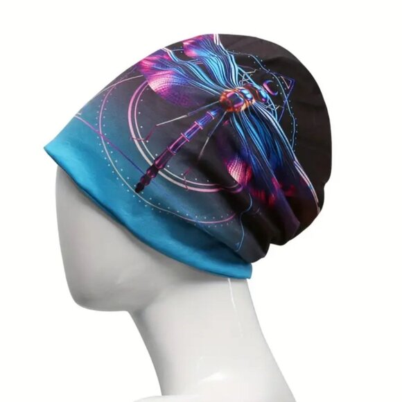 Accessories - blue & black dragonfly convertible hat / neck gaitor